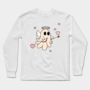 Cupid Ghost Retro Valentines Day Long Sleeve T-Shirt